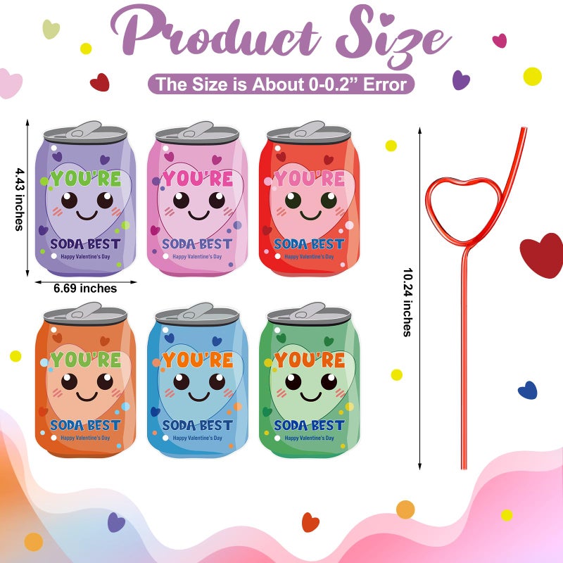 Potchen Potchen 36 Sets Valentine's Day Gift Valentines Exchange Cards with Red Love Crazy Straws Valentines Day Greeting Cards Colorful Loop Silly Drinking Straws for Party Favors Gifts - Image 1