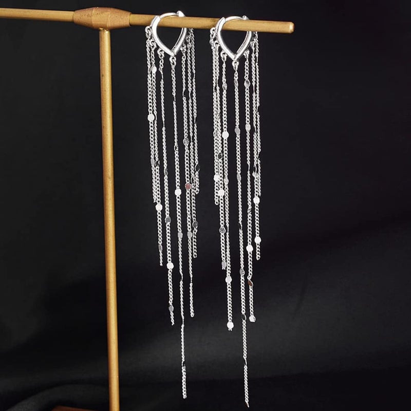KesaPlan Sterling Silver Women's Tassel Earrings Gold 925 Silver Chandelier Threading Long Gold Dangle Earrings - Image 2