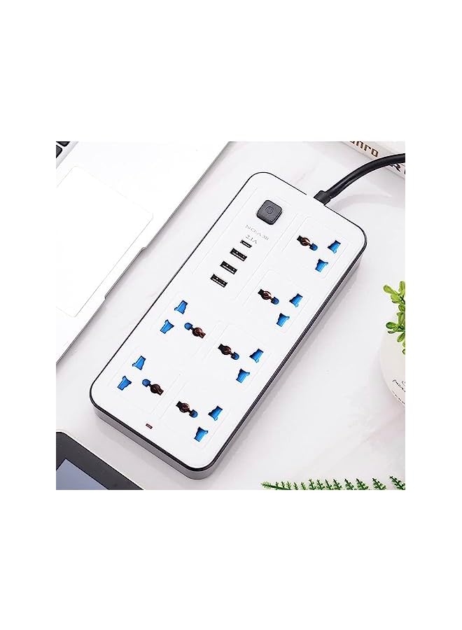 PROMASS Universal Electrical Multi Extension Socket UK Plug Usb C Cable Electric Cord Strips 6 Outlets 3 Pin Socket 3 USB Ports and 1 Type C Port for Home, Kitchen, and Office - Black - Image 2