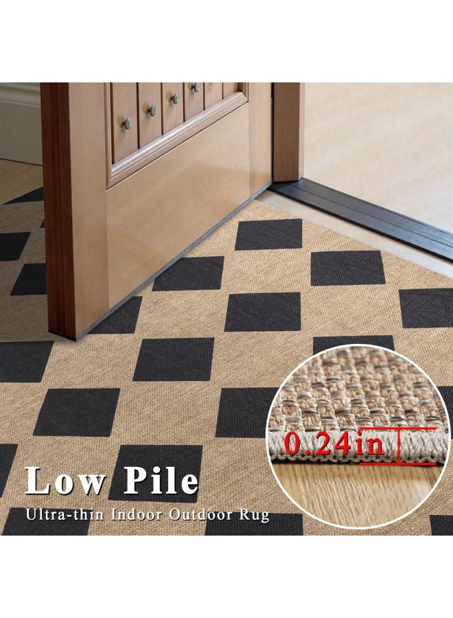 Zeeinx Checkered Easy Jute Rug 3x5 Outdoor Patio Rug Washable Rugs for Entryway Porch Non Slip Neutral Diamond Farmhouse Indoor Outdoor Carpet for Entryway Backyard Patio Office - Image 4