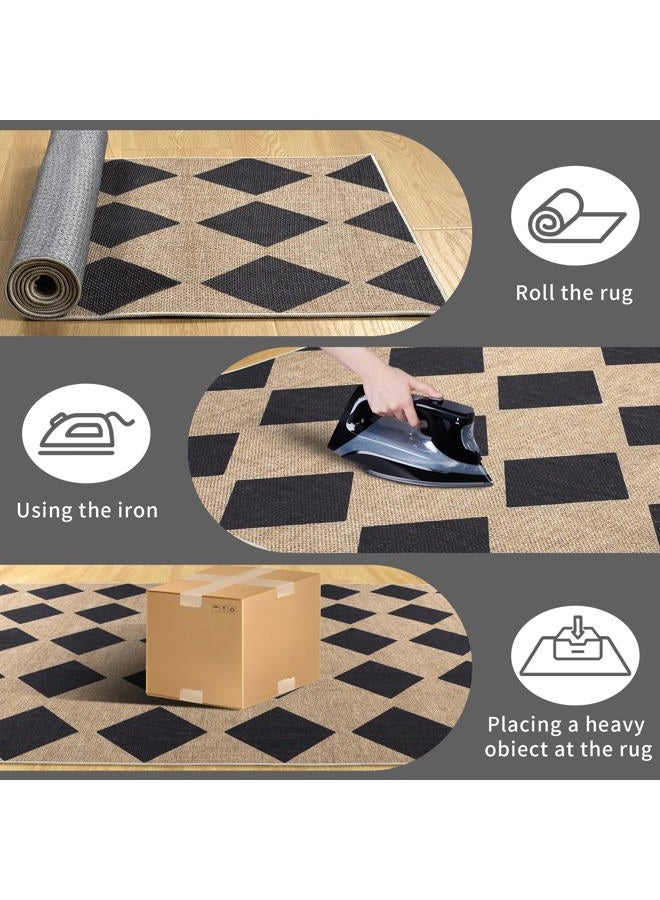 Zeeinx Checkered Easy Jute Rug 3x5 Outdoor Patio Rug Washable Rugs for Entryway Porch Non Slip Neutral Diamond Farmhouse Indoor Outdoor Carpet for Entryway Backyard Patio Office - Image 3