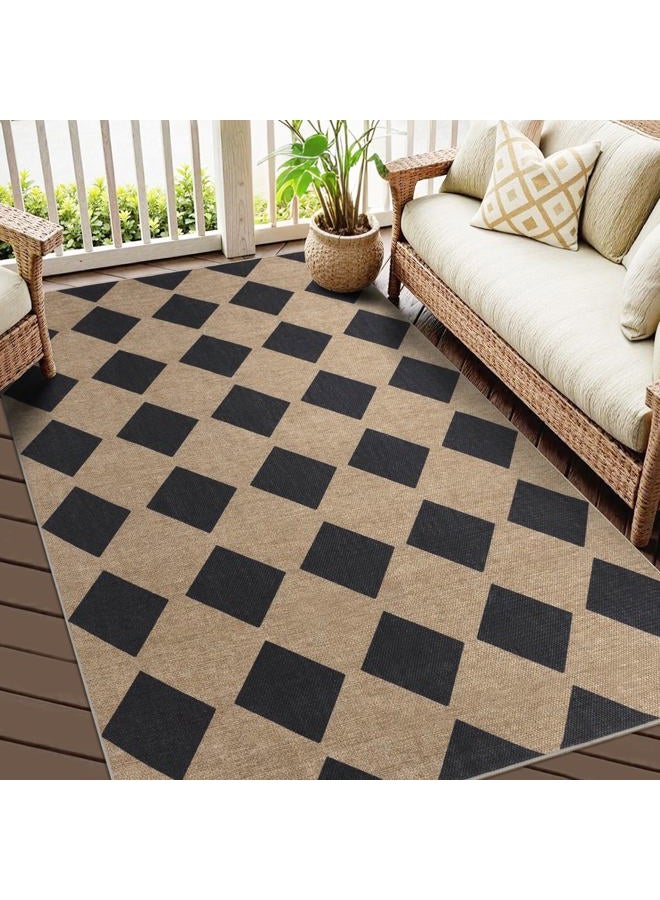 Zeeinx Checkered Easy Jute Rug 3x5 Outdoor Patio Rug Washable Rugs for Entryway Porch Non Slip Neutral Diamond Farmhouse Indoor Outdoor Carpet for Entryway Backyard Patio Office - Image 2