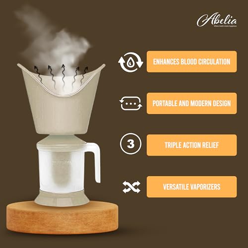 ABELIA Vaporizer Steamer 3 In 1 Electric Vapour Machine Steamer For Cold & Cough, Face Steam, Steam Inhaler Vapor Machine Facial Sauna And Face Steamer Machine For Adults And Kids (Beige), Multicolour - Image 3