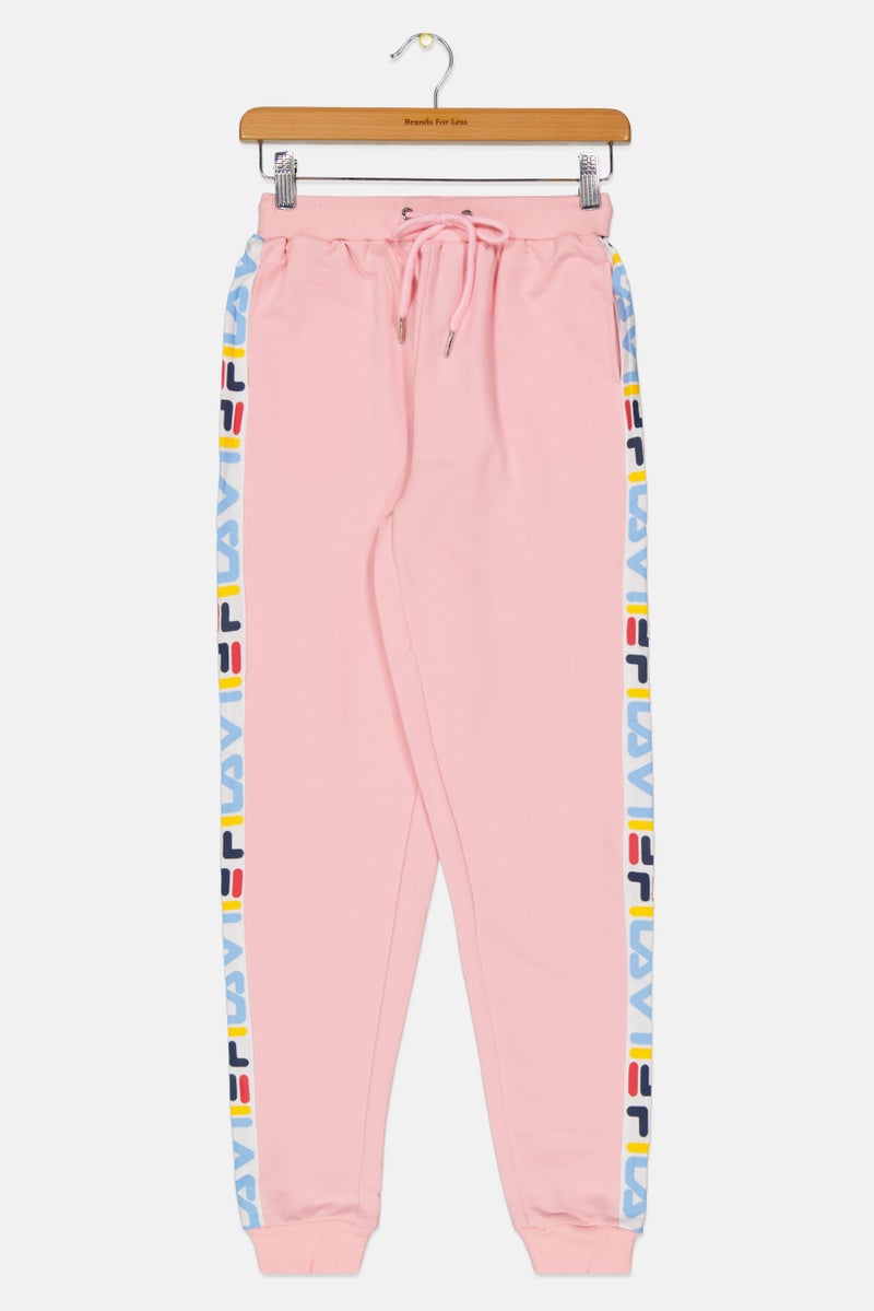 FILA سروال رياضي للفتيات، برباط سحب، لون وردي - Image 1