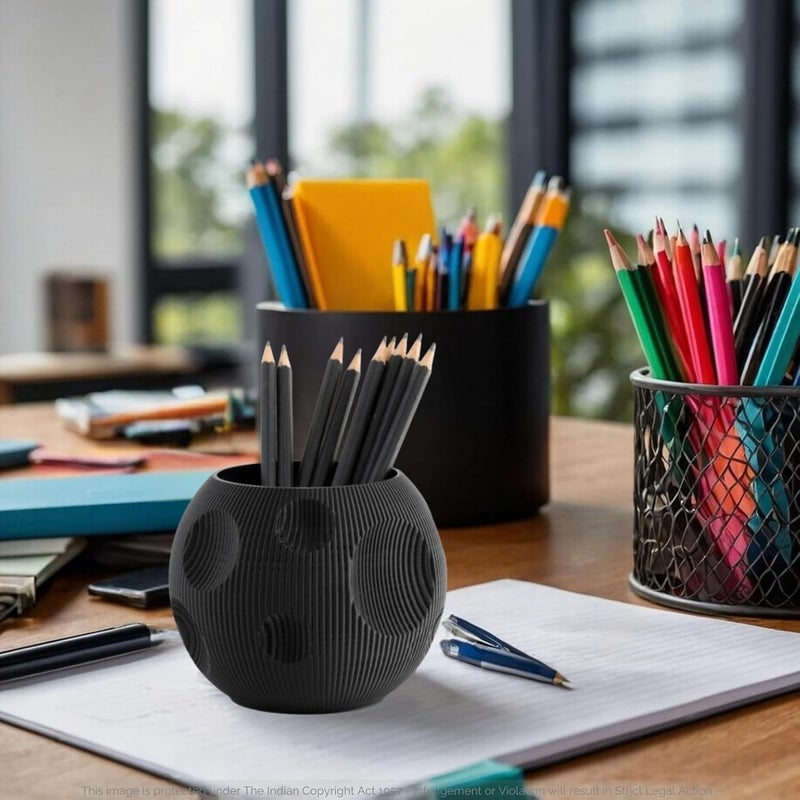 DIRHA Stylish Pen Stand & Pencil Holder for Office Table - Perfect Study & Stationery Accessory for Students - Ideal School Materials & Dressing Table Organizer | Gadget for Desk Accessories (Black) - Image 5