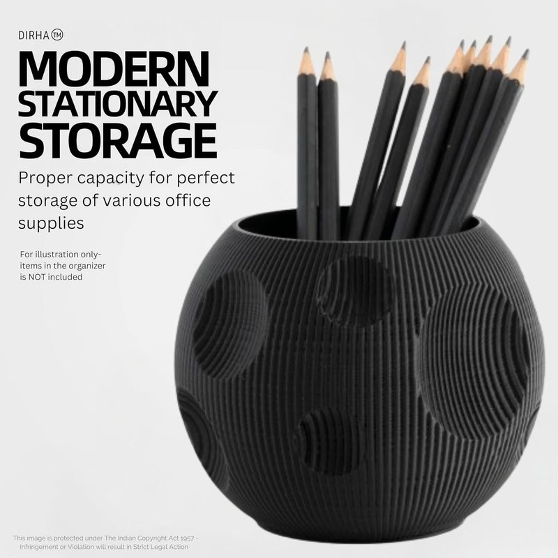 DIRHA Stylish Pen Stand & Pencil Holder for Office Table - Perfect Study & Stationery Accessory for Students - Ideal School Materials & Dressing Table Organizer | Gadget for Desk Accessories (Black) - Image 2