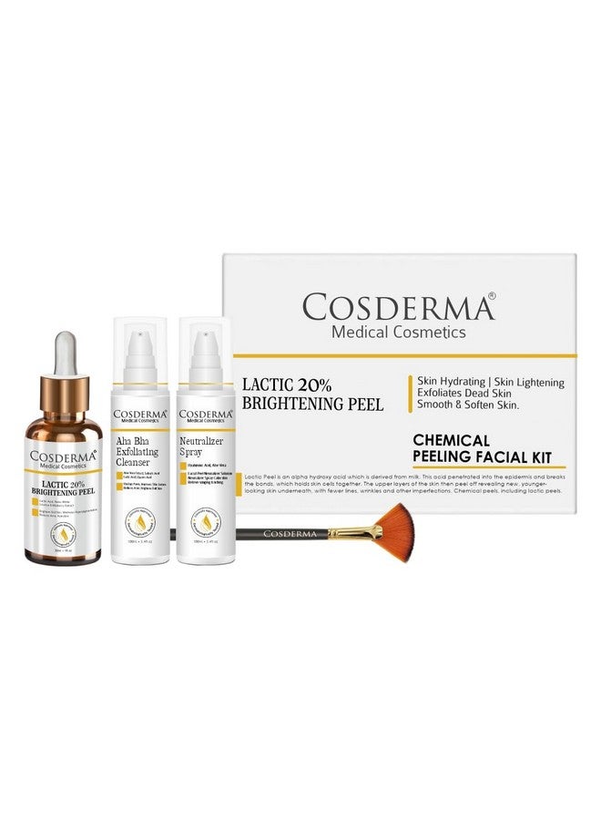 Cosderma Professional Facial Peeling Solution Kit | Includes AHA Cleanser, Neutralizer & Brush | Lactic, Glycolic, Kojic, Insta Glow, Acne Peel Variants | 230ml (230Ml, Lactic 20% Peel) - Image 1