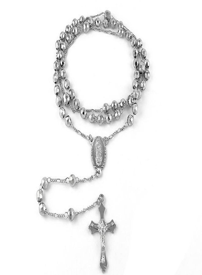 Savlano 14K Gold Plated Beaded Rosary Cross Necklace - 6.5MM Crucifix Cross Medallion Rosary Chain Y-Necklace for Women & Men Religious Jewelry Comes in Gold, Gold-Rose-Silver with a Gift Box, Gold - Image 2