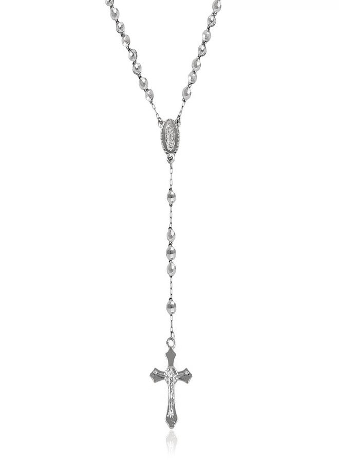 Savlano 14K Gold Plated Beaded Rosary Cross Necklace - 6.5MM Crucifix Cross Medallion Rosary Chain Y-Necklace for Women & Men Religious Jewelry Comes in Gold, Gold-Rose-Silver with a Gift Box, Gold - Image 1