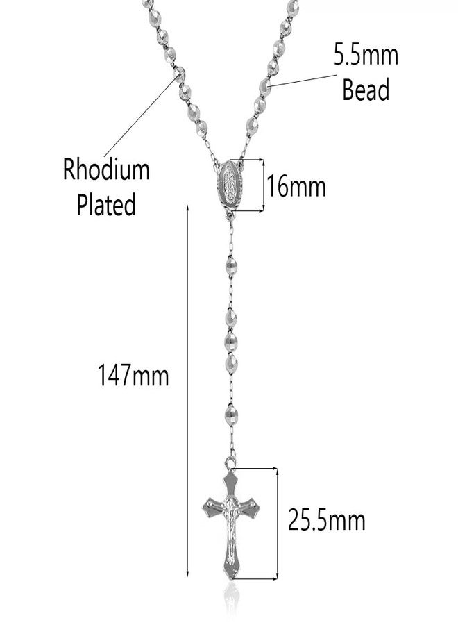 Savlano 14K Gold Plated Beaded Rosary Cross Necklace - 6.5MM Crucifix Cross Medallion Rosary Chain Y-Necklace for Women & Men Religious Jewelry Comes in Gold, Gold-Rose-Silver with a Gift Box, Gold - Image 3
