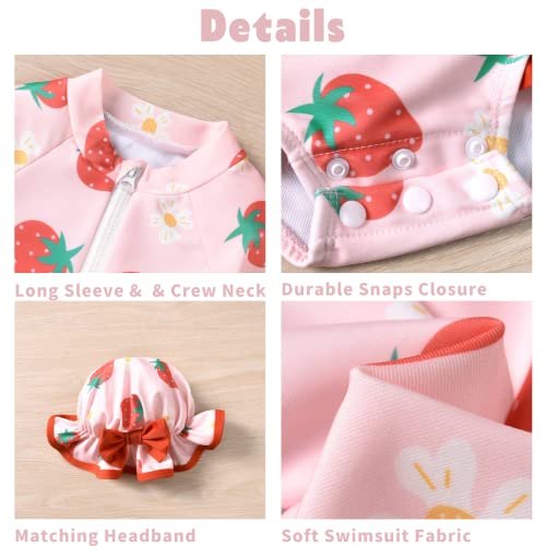 Aalizzwell Infant Baby Girls One Piece Long Sleeve Swimsuit Strawberry Bathing Suit Zip Up Swimwear Beach Wear 3-6 Months Fruit - Image 4