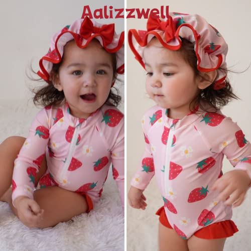 Aalizzwell Infant Baby Girls One Piece Long Sleeve Swimsuit Strawberry Bathing Suit Zip Up Swimwear Beach Wear 3-6 Months Fruit - Image 3
