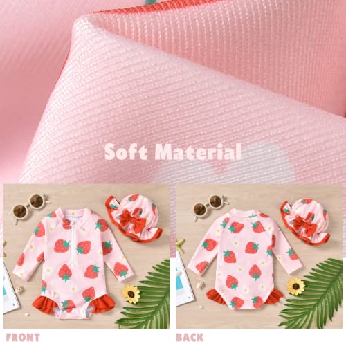 Aalizzwell Infant Baby Girls One Piece Long Sleeve Swimsuit Strawberry Bathing Suit Zip Up Swimwear Beach Wear 3-6 Months Fruit - Image 5