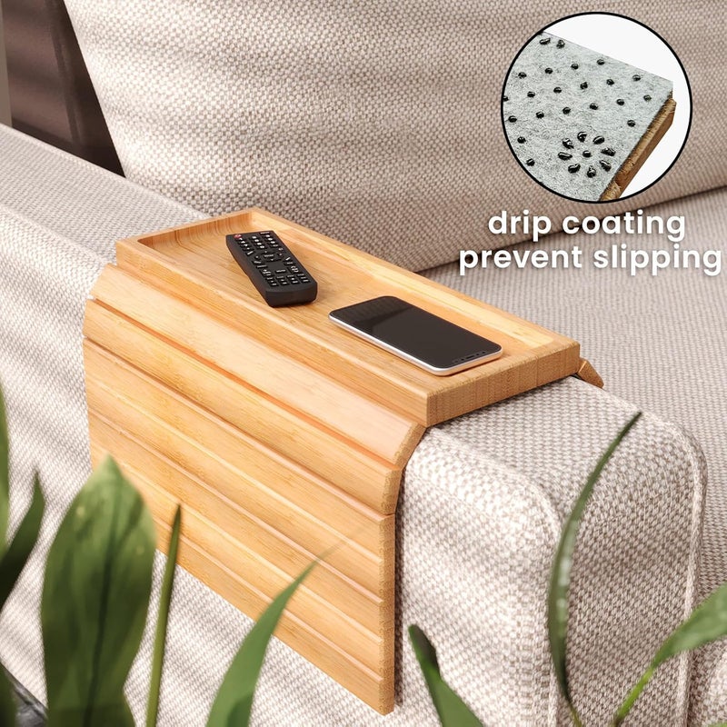 Danfoxer Sofa Arm Tray,Bamboo Folding Couch Arm Tray,Sofa Armrest Trays with Anti-Slip Pad for Drinks,Snacks,Phone,Remote Control（Natural） - Image 4