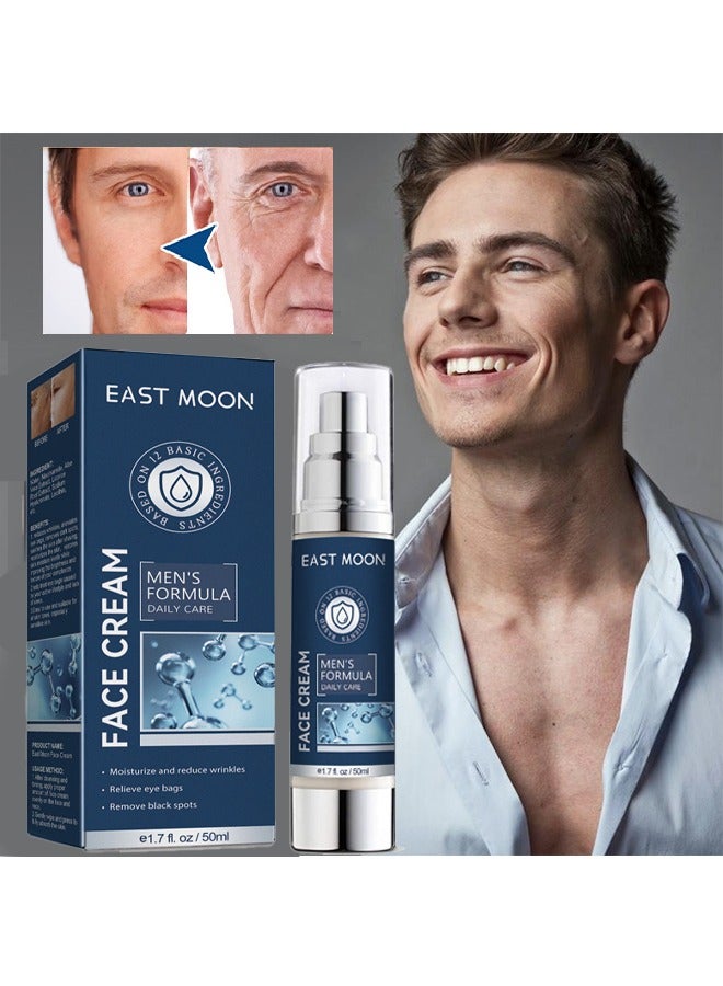 إيست مون كريم الوجه للرجال، مرطب الوجه للرجال 6 في 1 لأكياس تحت العين، كريم مرطب للوجه للرجال، كريم الوجه المغذي للبشرة والتجاعيد للبقع الداكنة، الخطوط الدقيقة، عيون الغربان 50 مل - Image 1
