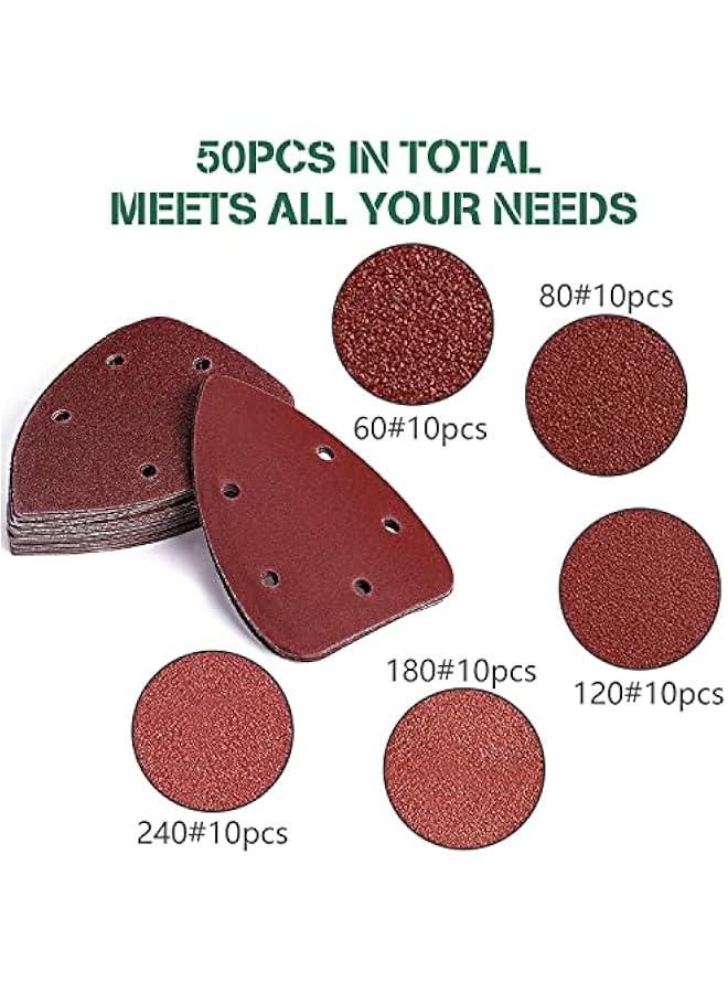 MOXO 50 Mouse Sander Pads  orted Grit Sanding Sheets for Detail Palm Sander  Fits Black  Decker  Hook and Loop  5Hole Triangle Sandpaper  6080120180240 Grits - Image 3