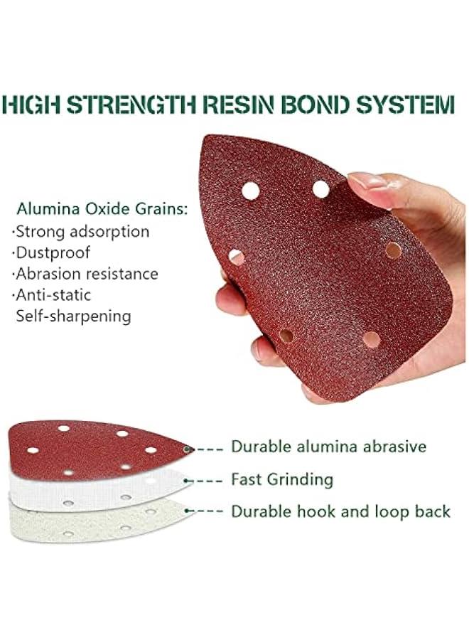 MOXO 50 Mouse Sander Pads  orted Grit Sanding Sheets for Detail Palm Sander  Fits Black  Decker  Hook and Loop  5Hole Triangle Sandpaper  6080120180240 Grits - Image 4