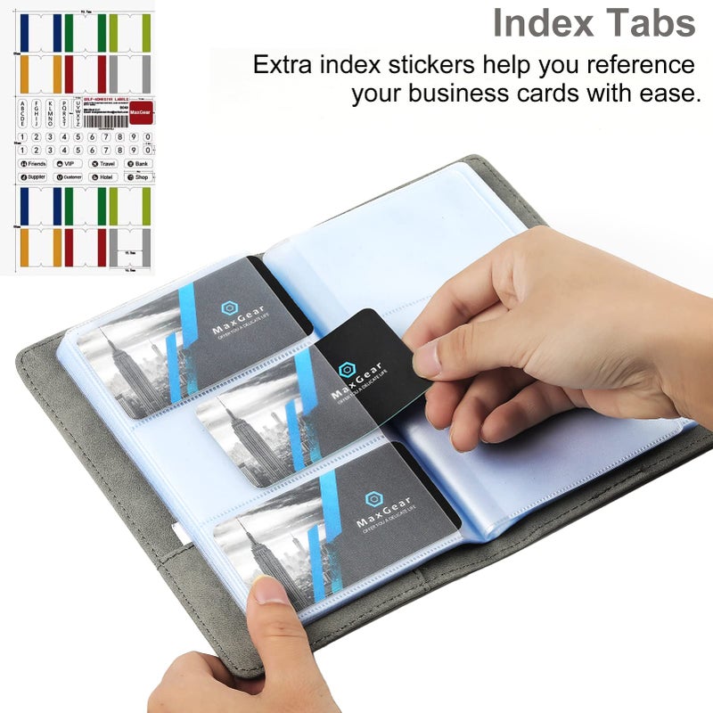 MaxGear Business Card Organizer, 240 Cards Book Portable Business Card Holder for Men & Women, Professional PU Credit Cards Binder File Storage, Dark Gray - Image 2