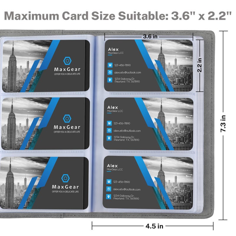MaxGear Business Card Organizer, 240 Cards Book Portable Business Card Holder for Men & Women, Professional PU Credit Cards Binder File Storage, Dark Gray - Image 5