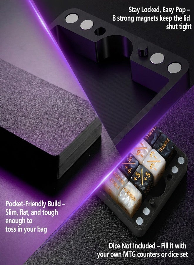 Ravonixis Flat Dice Box MTG Counter Storage for 16mm Dice – Fits 48 Standard Dice – Magnetic Storage Case for RPG, MTG, DND, Tabletop Games (Black, Medium) - Image 5