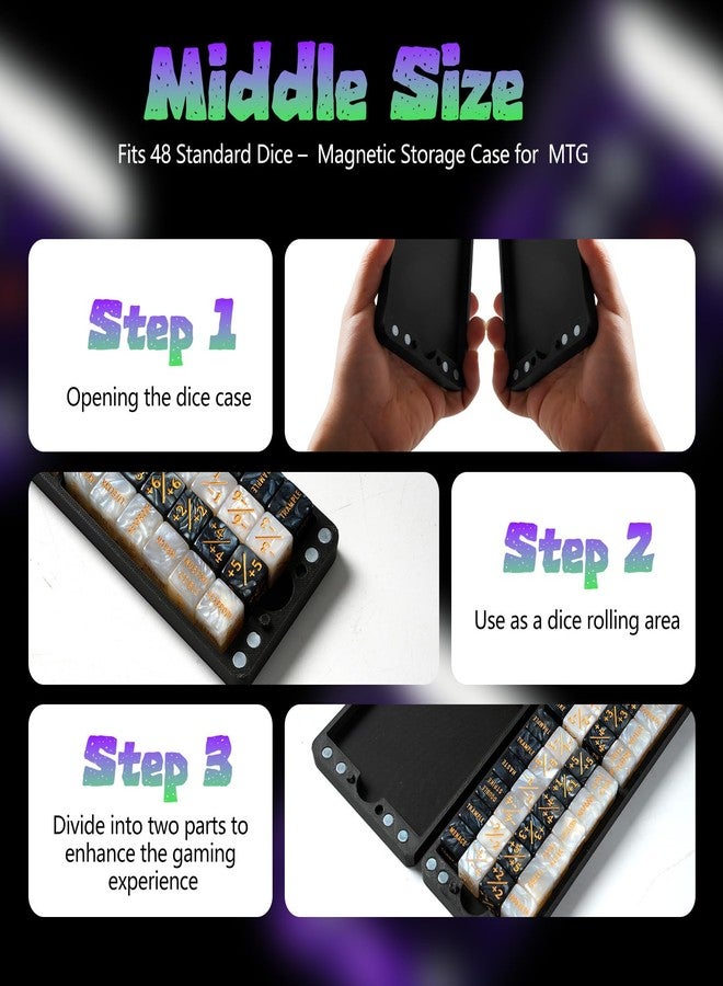 Ravonixis Flat Dice Box MTG Counter Storage for 16mm Dice – Fits 48 Standard Dice – Magnetic Storage Case for RPG, MTG, DND, Tabletop Games (Black, Medium) - Image 4