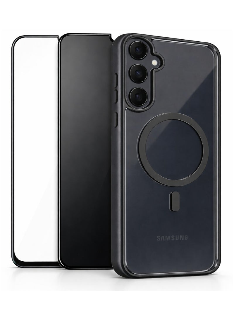 MOBM Samsung Galaxy A55 Magnetic Clear Case with Black Ring with Privacy Screen Protector and Tempered Glass Pack of 3 - Image 1