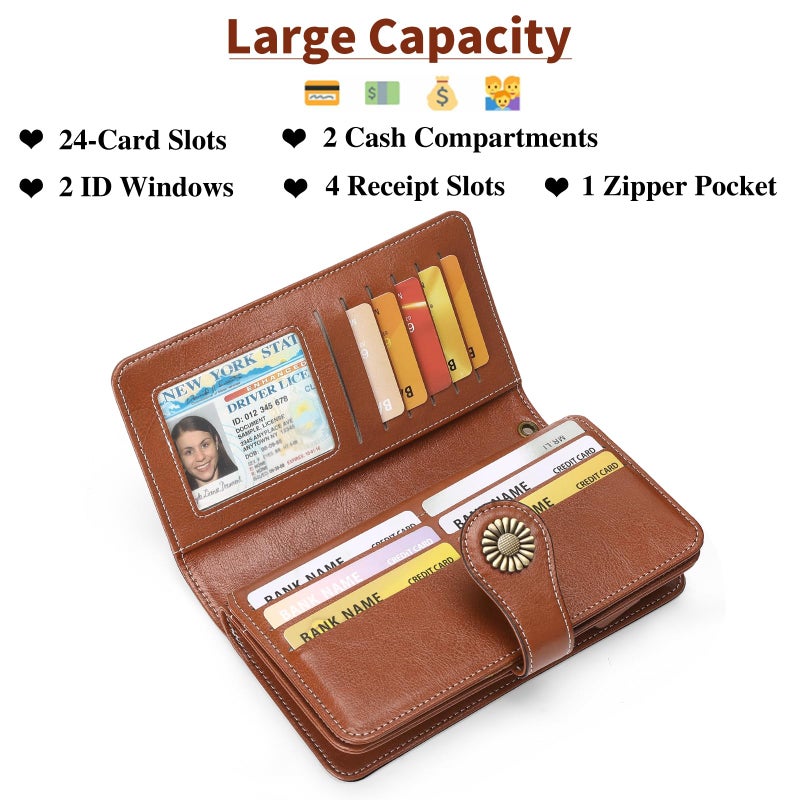 SENDEFN Wallets for Women Leather Credit Card Holder with RFID Blocking Large Capacity Wristlet - Image 2
