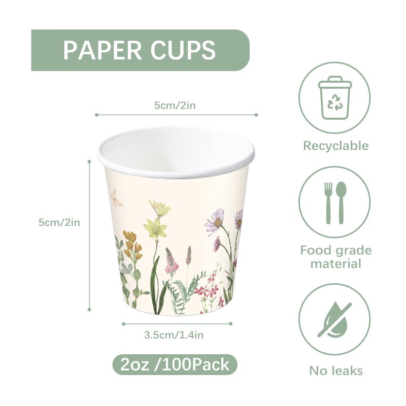 RUSPEPA RUSPEPA 2 oz Bathroom Cups  Disposable Paper Cups - 100 Pack Wild Flower Design Printed - Mini Mouthwash Rinse Paper Cups for Home  Bathroom  Picnic  Party  and Events  - Image 1