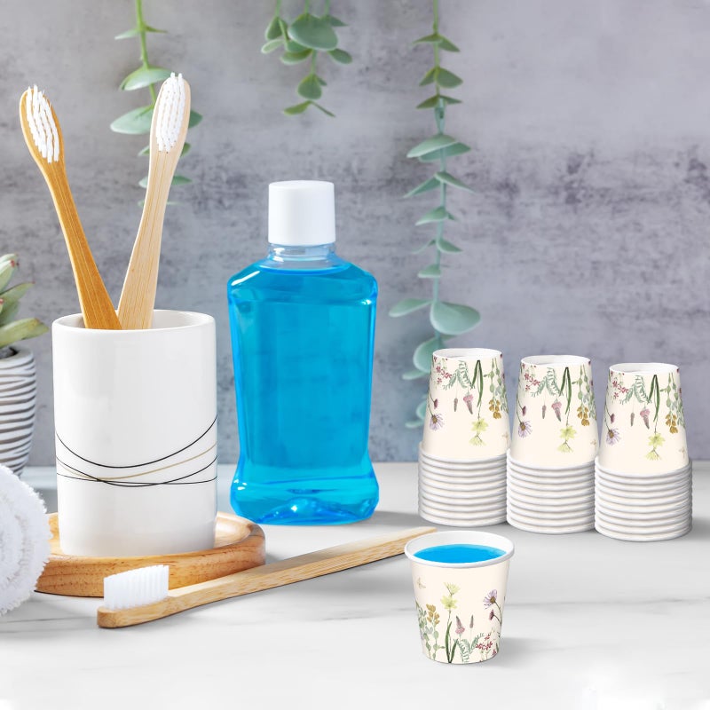RUSPEPA RUSPEPA 2 oz Bathroom Cups  Disposable Paper Cups - 100 Pack Wild Flower Design Printed - Mini Mouthwash Rinse Paper Cups for Home  Bathroom  Picnic  Party  and Events  - Image 2