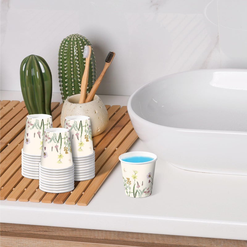 RUSPEPA RUSPEPA 2 oz Bathroom Cups  Disposable Paper Cups - 100 Pack Wild Flower Design Printed - Mini Mouthwash Rinse Paper Cups for Home  Bathroom  Picnic  Party  and Events  - Image 3