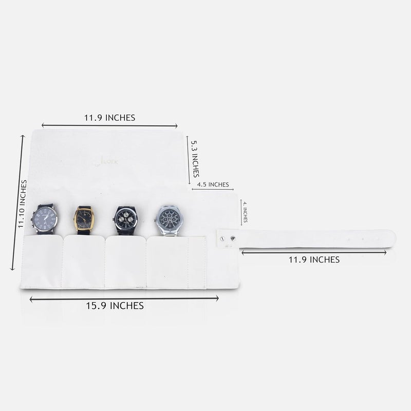Folk Creations حافظة ساعات من الجلد النباتي - حقيبة سفر بـ 4 فتحات، إغلاق مضغوط، أبيض - Image 3