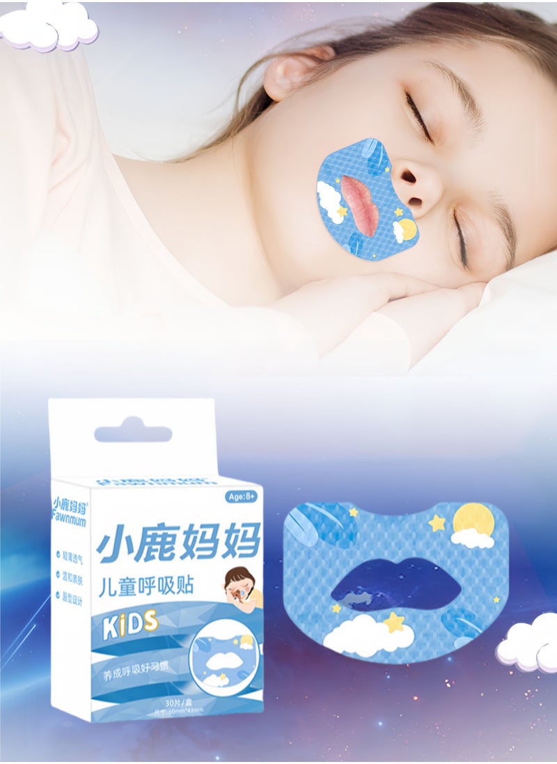 Fawnmum 30PCS Hypoallergenic Kids Anti-Snoring Patches - Natural & Chemical-Free Snore Relief for Family Use, Safe & Gentle Nasal Strips (Blue) - Perfect for Peaceful Sleep  - Image 1