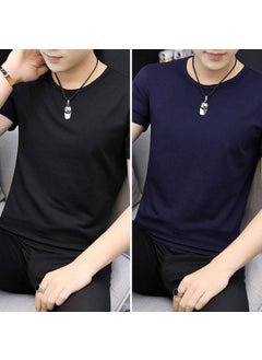Generic Mens Ice Silk Short Sleeve T-Shirt V-Neck Summer Slim Fit Solid Color Half Sleeve Base Shirt Rock Climbing Suitable Apparel Crewneck Black Crewneck Royal Blue 