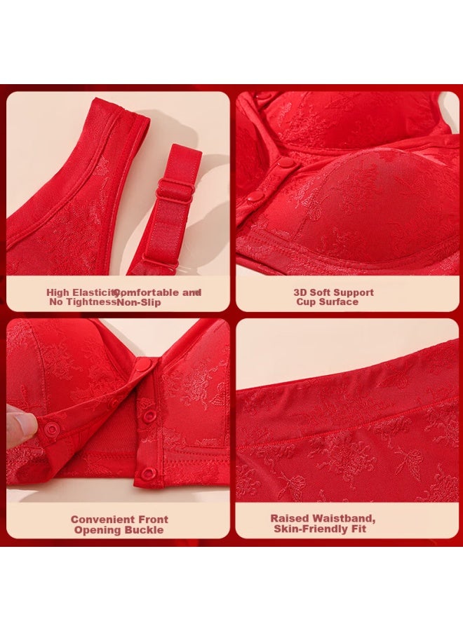 LANG SHA Langsha Mom's Birth Year Underwear Set For Women, Year Of The Horse, Plus Size, Middle-aged And Elderly Front-closure Bra, Qiji Red, Bright Red Pure Cotton Underwear - Image 4