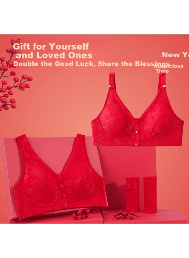 LANG SHA Langsha Mom's Birth Year Underwear Set For Women, Year Of The Horse, Plus Size, Middle-aged And Elderly Front-closure Bra, Qiji Red, Bright Red Pure Cotton Underwear - Image 3