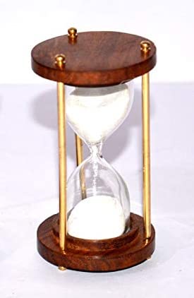 Gola International Antique Wooden and Brass Sand Timer Hour Glass Sandglass Clock 1 Minute Ideal for Exercise Tea Making Height 9 CM
