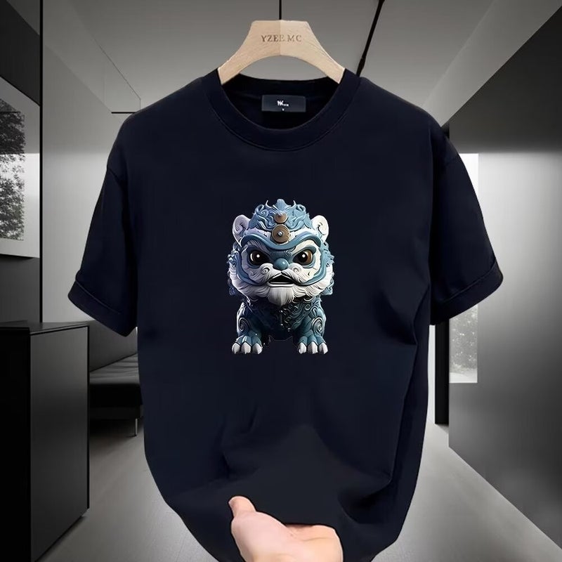 2024 Dragon Summer Versatile Printed Short-Sleeved T-Shirt Men'S Youth Slim Casual Bottoming Shirt Thin Top - Image 1