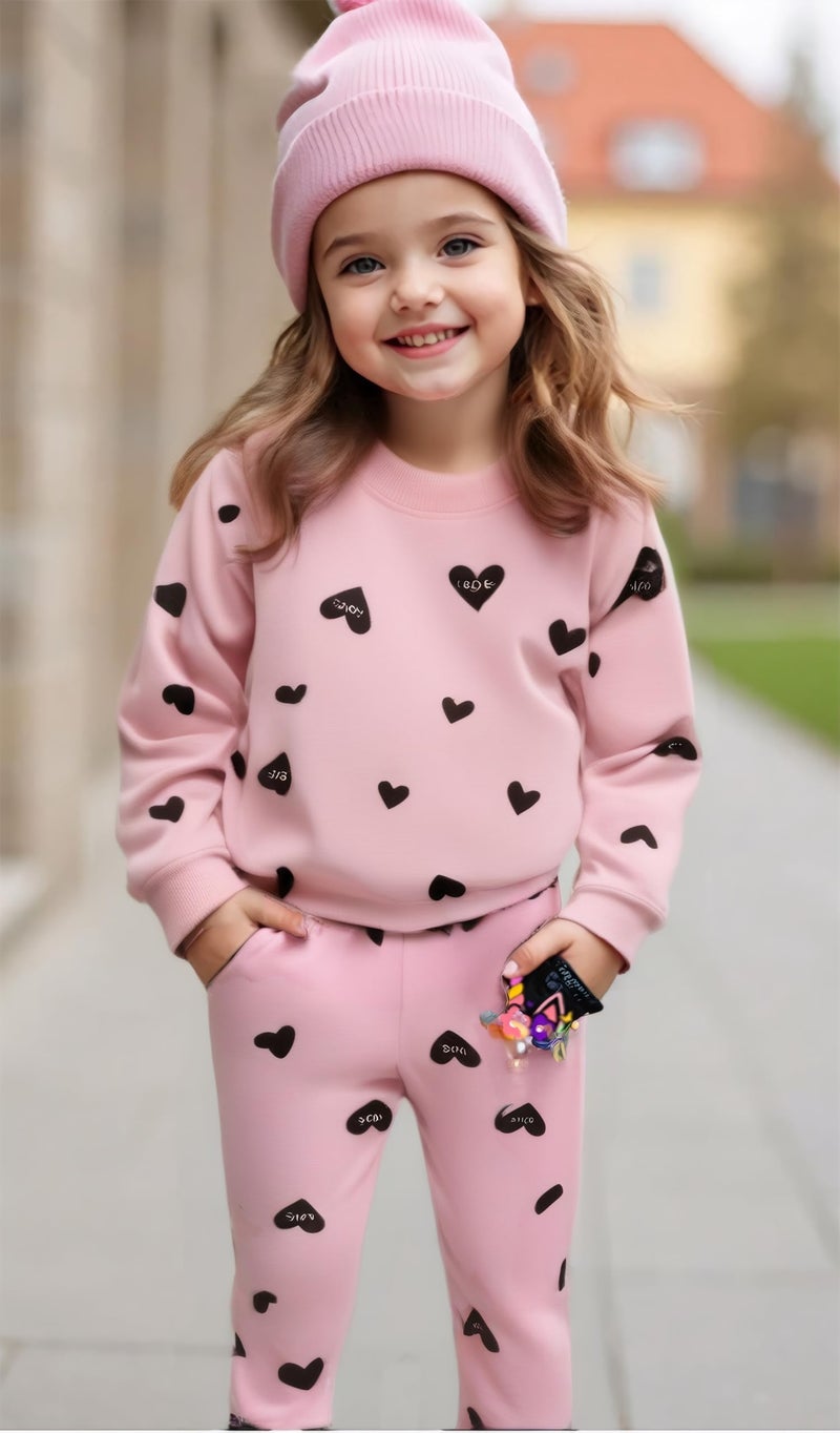 Retsugo Girl Heart Clothes Little Girls Outfits Toddler Long Sleeve Heart Sweatshirt Pink Shirts Top And Leggings Kids Clothing Set Valentines Day Outfit Size 6/6788 - Image 2