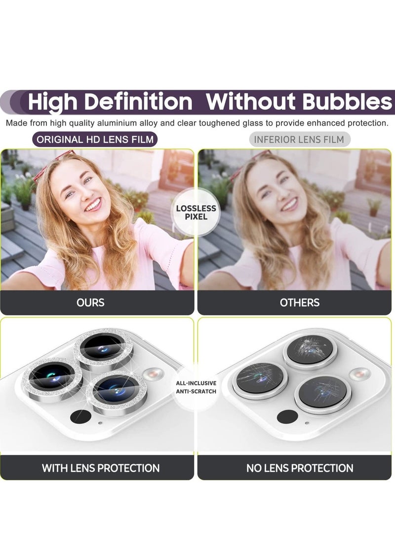 Raxoom iPhone 14 Pro 6.1 inch / 14 Pro Max 6.7 inch Camera Lens Protector, Camera Cover Tempered Glass for iPhone 14 Pro Max/for iPhone 14 Pro [Glitter Diamonds] - Silver - Image 4