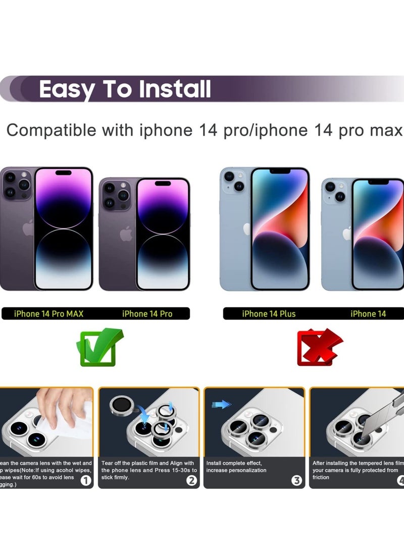 Raxoom iPhone 14 Pro 6.1 inch / 14 Pro Max 6.7 inch Camera Lens Protector, Camera Cover Tempered Glass for iPhone 14 Pro Max/for iPhone 14 Pro [Glitter Diamonds] - Silver - Image 2