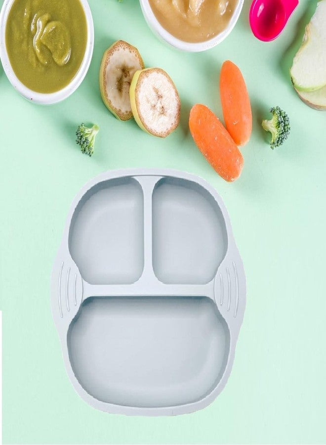 NAIDEV® Plate for Baby with Suction Non Toxic Silicone Toddler Plates with Deep Divided for Kids to Feed Themselves, Dish Washer & Micro-Wave Oven Safe.Foodgrade (Grey 1) - Image 1