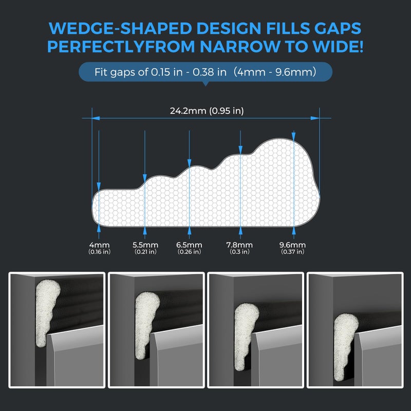 Ravinte 196 Inch Self-Adhesive Wedge Weather Stripping Door Seal & Window Insulation - Soundproof Gap Filler, Draft Stopper Foam Tape for Door Frame, Black - Image 2