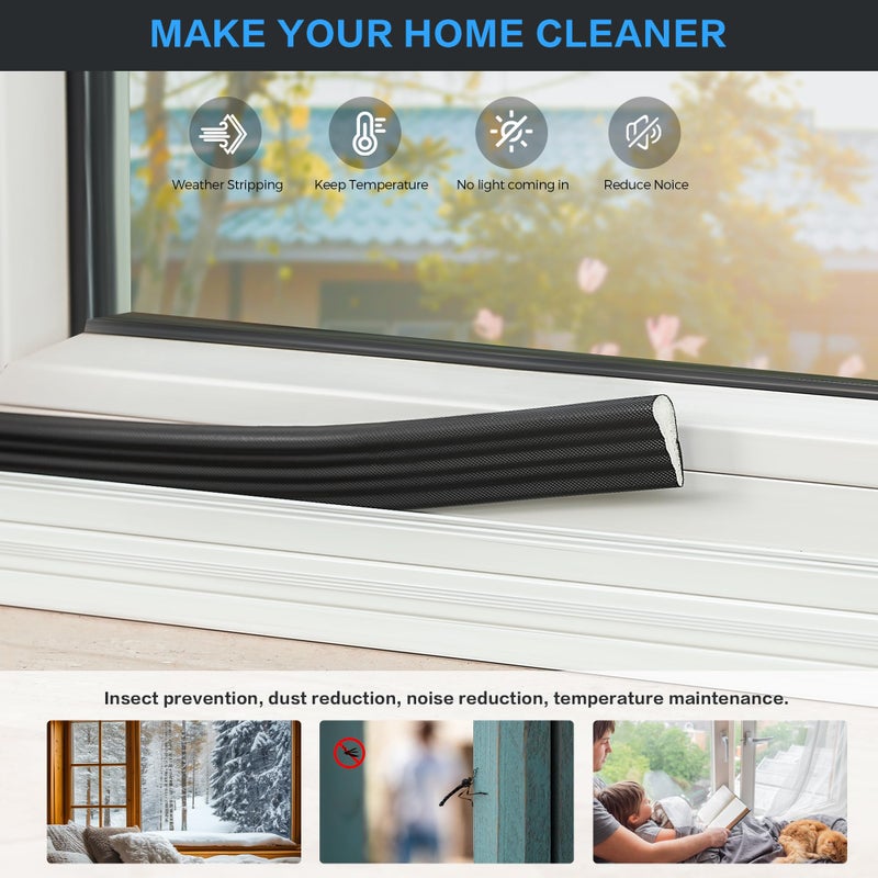 Ravinte 196 Inch Self-Adhesive Wedge Weather Stripping Door Seal & Window Insulation - Soundproof Gap Filler, Draft Stopper Foam Tape for Door Frame, Black - Image 5
