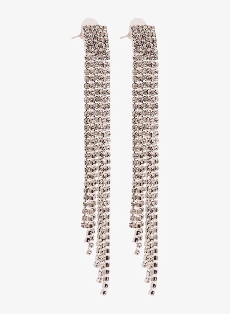 Ella Limited Edition Silver Rhinestone Embellished Drop Down Earrings Silver