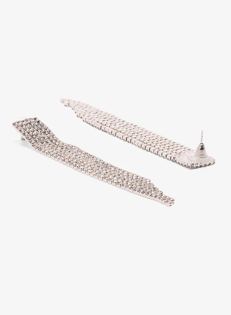 Ella Limited Edition Silver Rhinestone Embellished Drop Down Earrings Silver