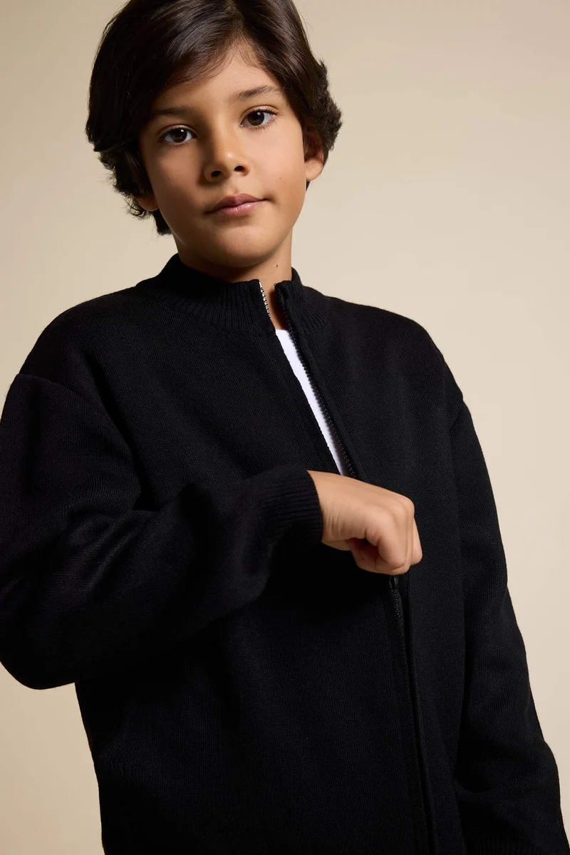ديفاكتو Boy Basic Zippered Cardigan