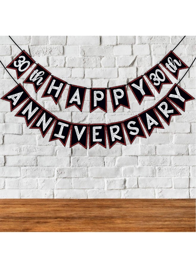 Wobbox 30th Anniversary Bunting Banner, Red Gliter & Black, Anniversary Party Decoration - Image 1