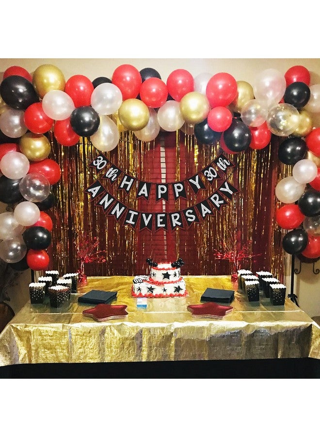 Wobbox 30th Anniversary Bunting Banner, Red Gliter & Black, Anniversary Party Decoration - Image 4
