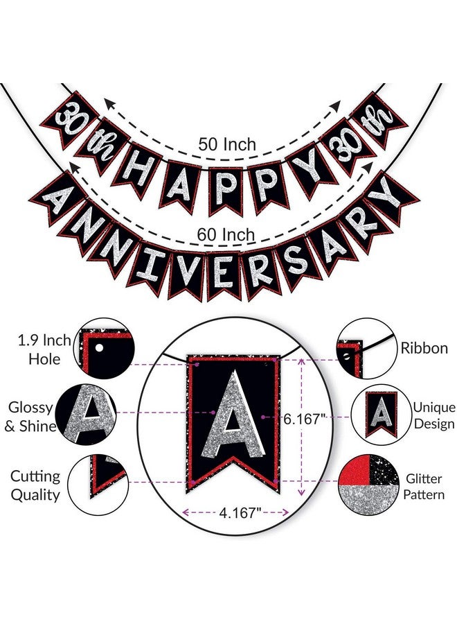 Wobbox 30th Anniversary Bunting Banner, Red Gliter & Black, Anniversary Party Decoration - Image 2