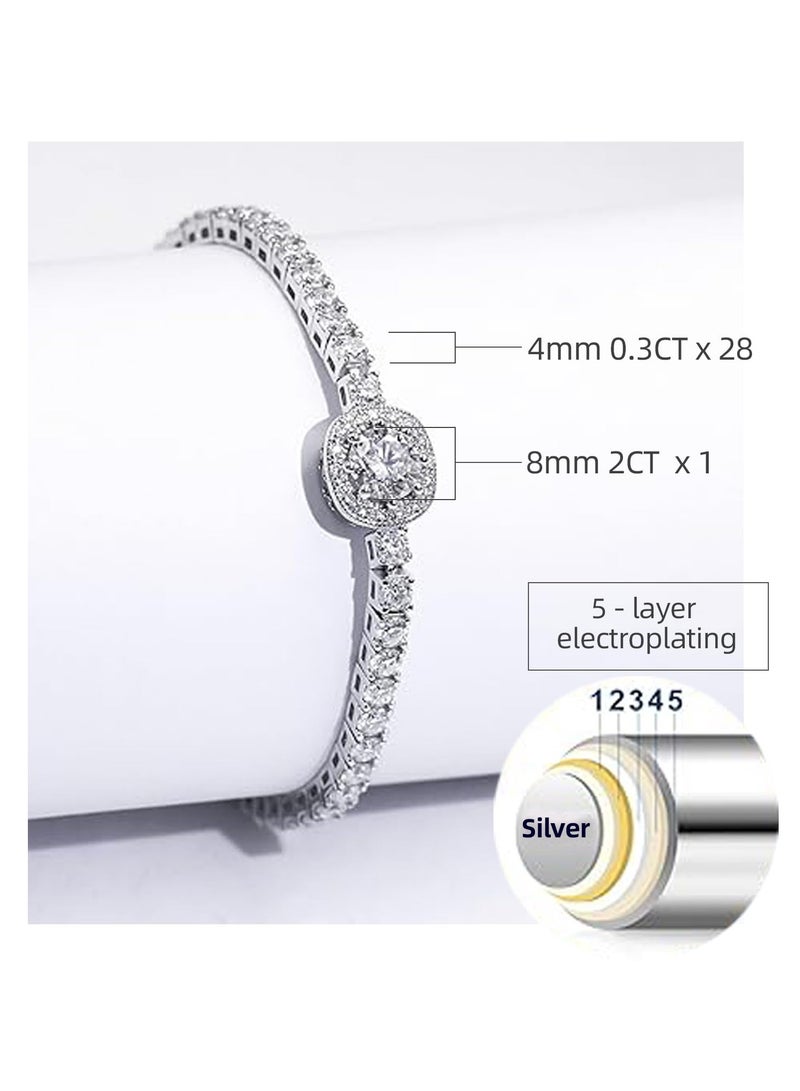 Moissanite tennis bracelet, 2CT 8mm lab-created moissanite diamond, 925 silver plated with 18K white gold, adjustable women's silver bracelet, stylish, jewelry gift. - Image 4